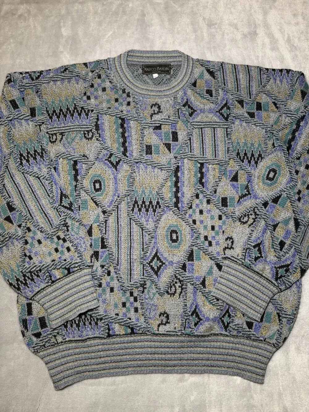 Vintage Marco Bandini Multicolor Coogi Style Knit Sweater Mens Med. Geometric
